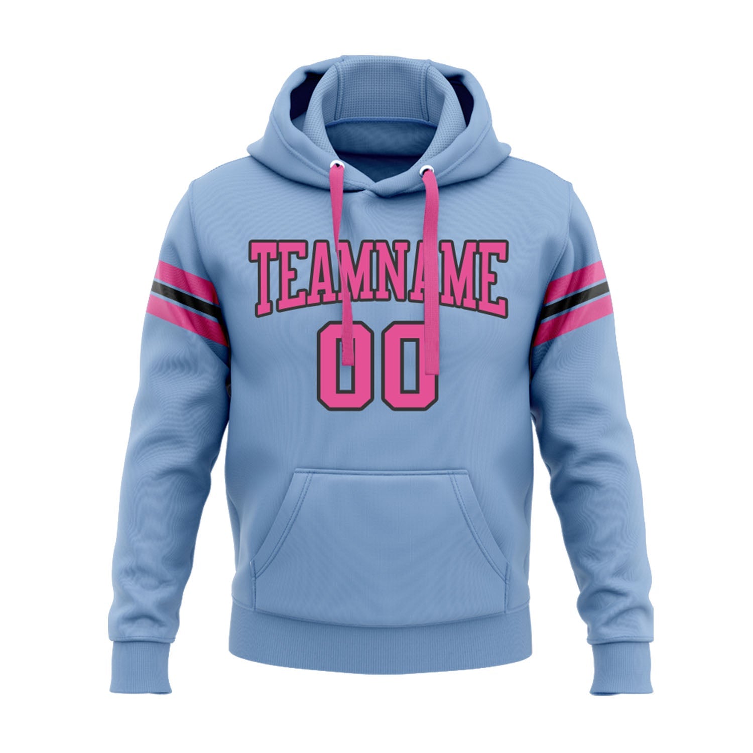 Custom Light Blue Pink-Black Personalized Sports Team Embroidered Pullover Hoodie