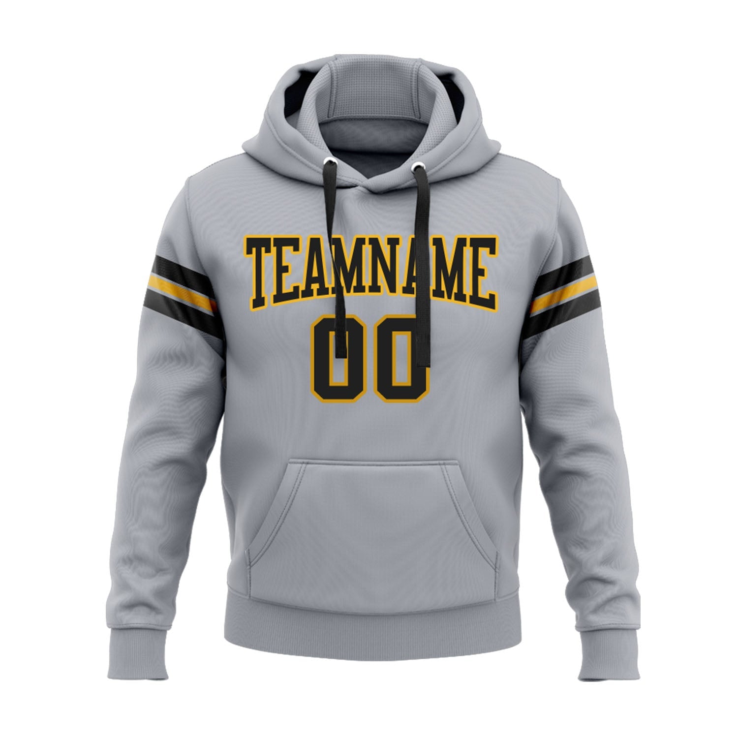 Custom Gray Black-Gold Personalized Sports Team Embroidered Pullover Hoodie