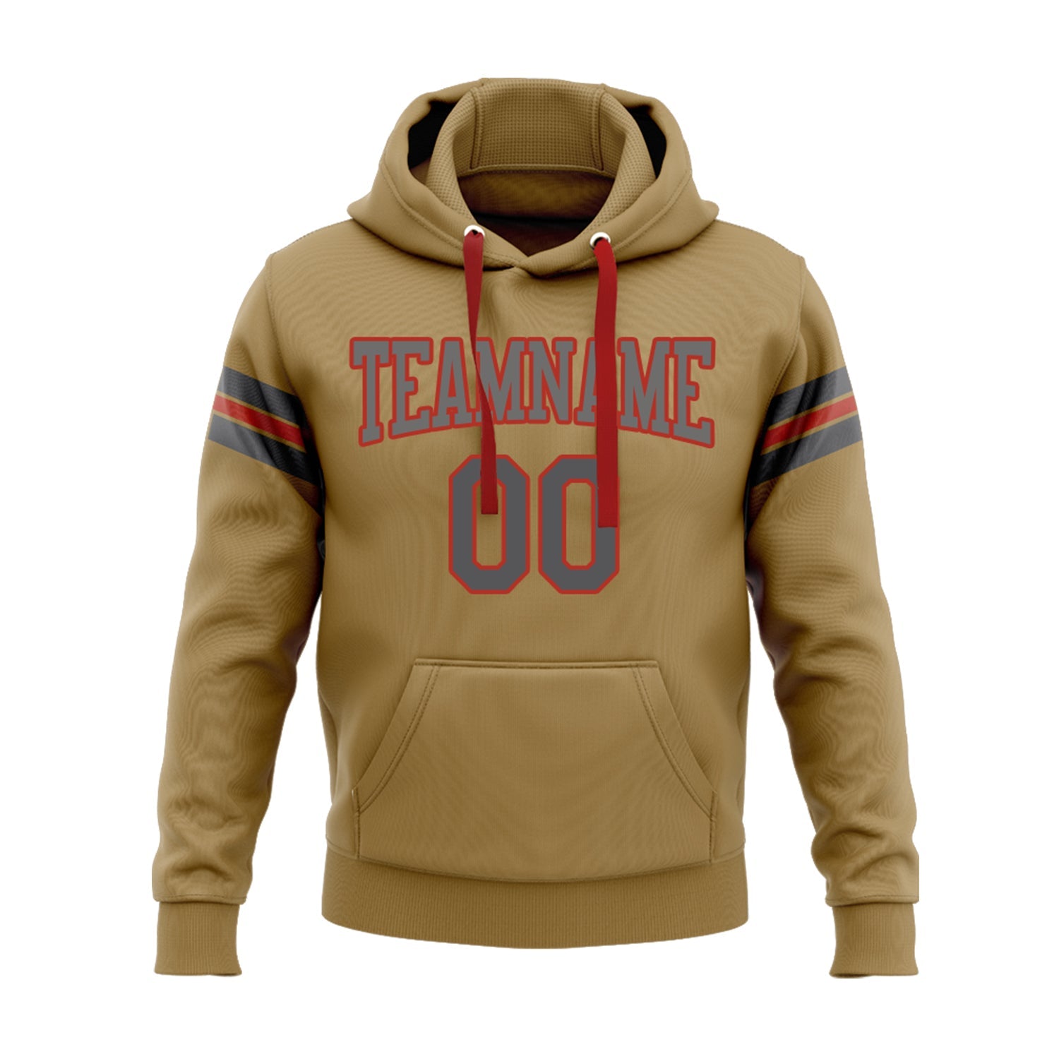 Custom Old Gold Steel Gray-Red Personalized Sports Team Embroidered Pullover Hoodie