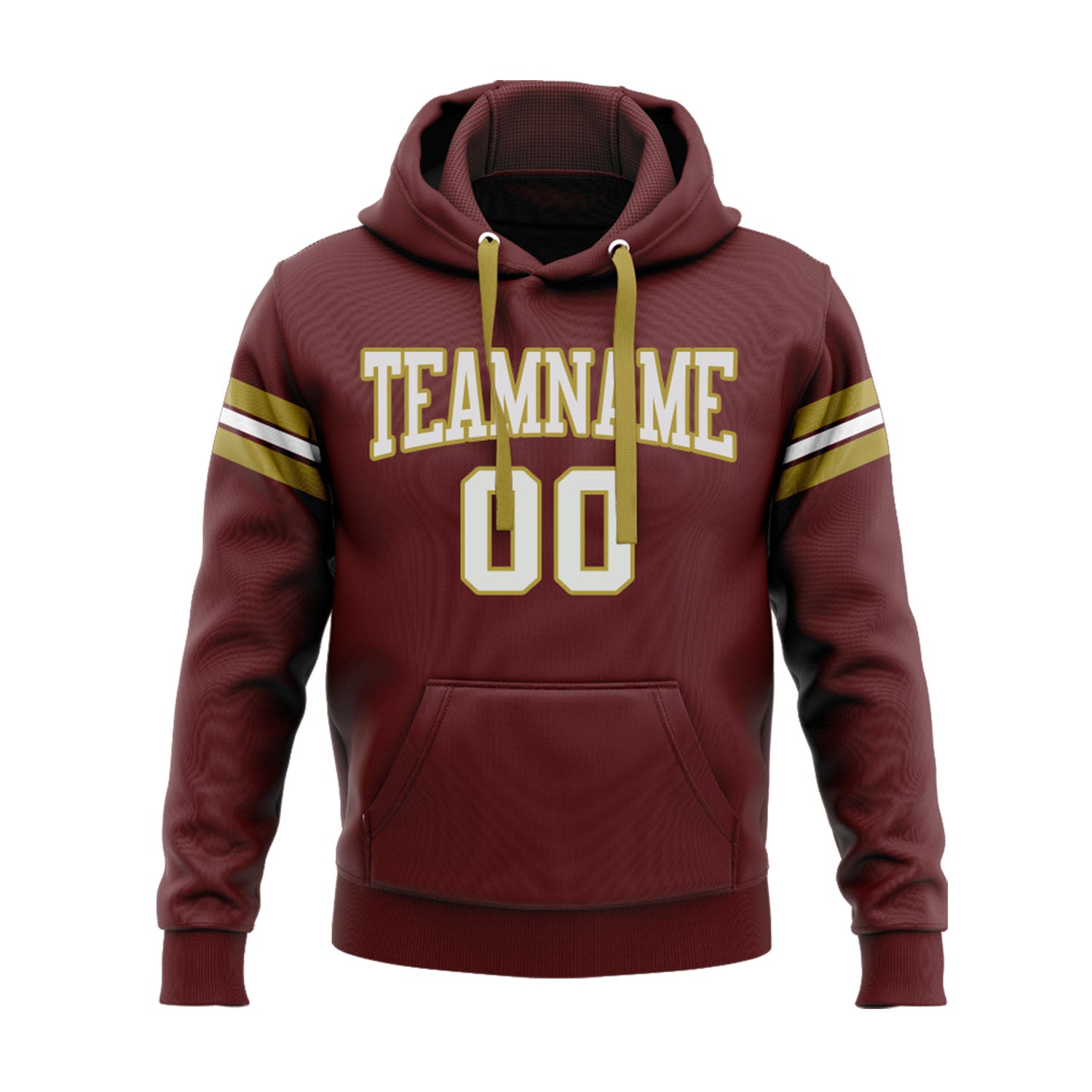 Custom Burgundy White-Old Gold Personalized Sports Team Embroidered Pullover Hoodie