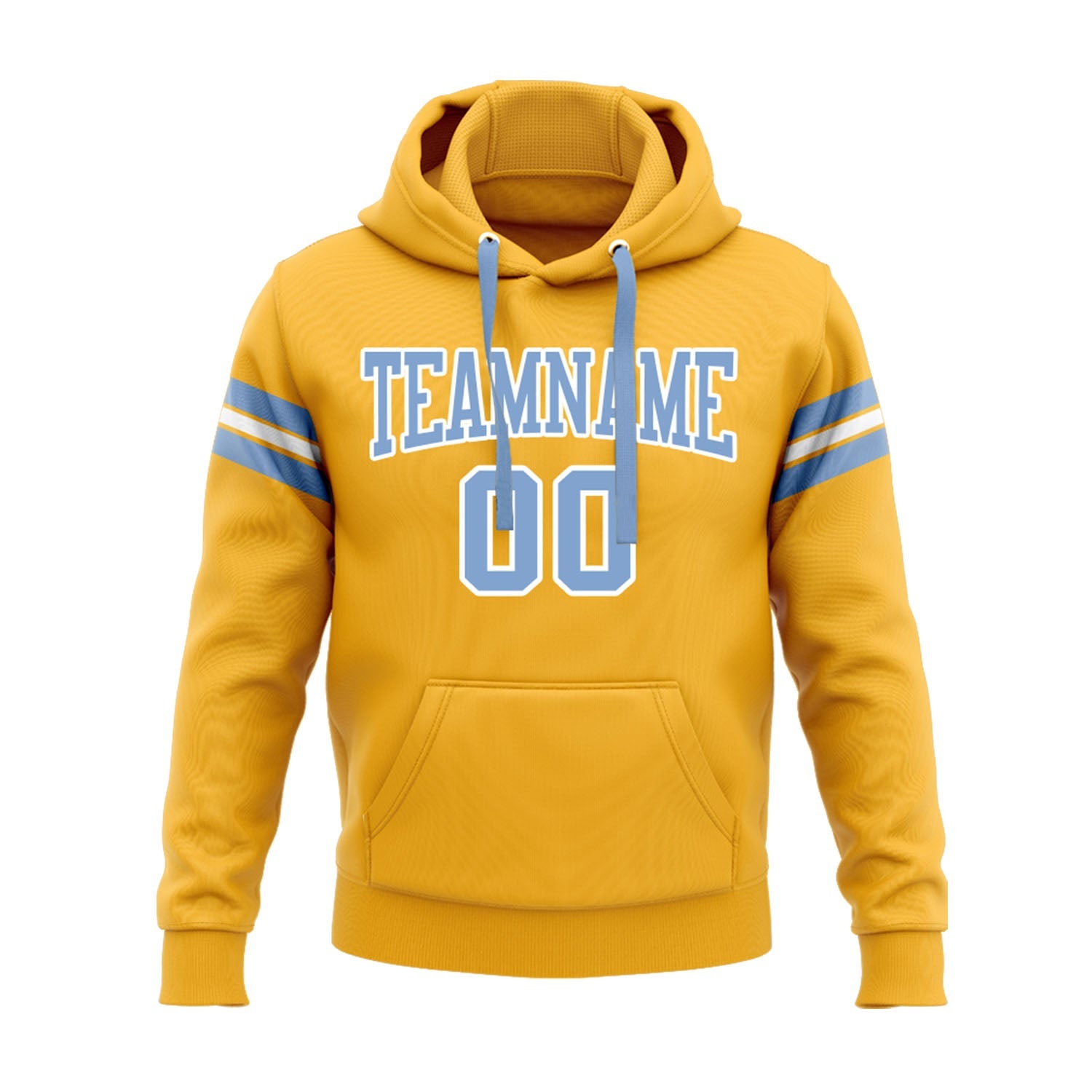 Custom Gold Light Blue-White Personalized Sports Team Embroidered Pullover Hoodie