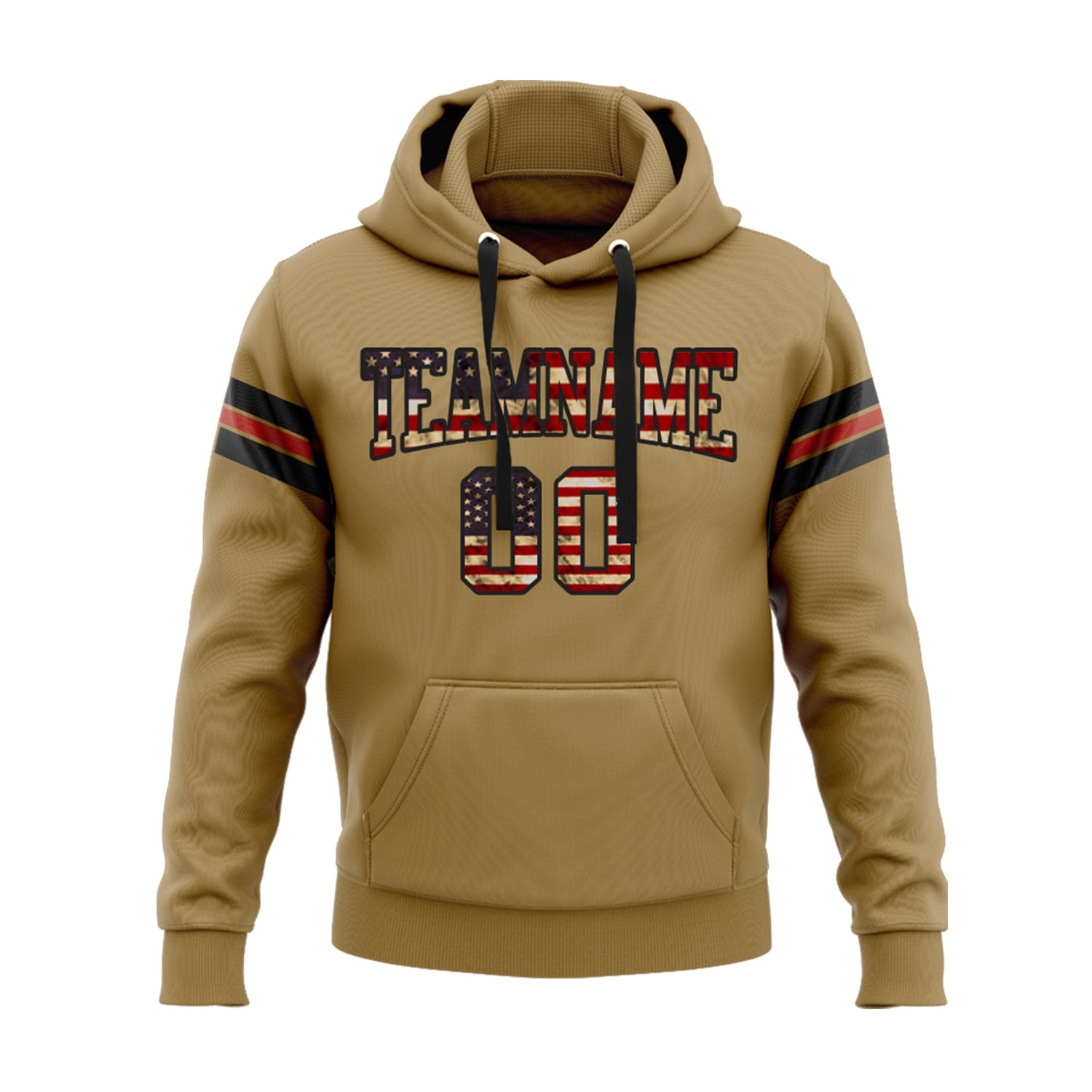 Custom Old Gold Vintage USA Flag Black-Crimson Personalized Sports Team Embroidered Pullover Hoodie