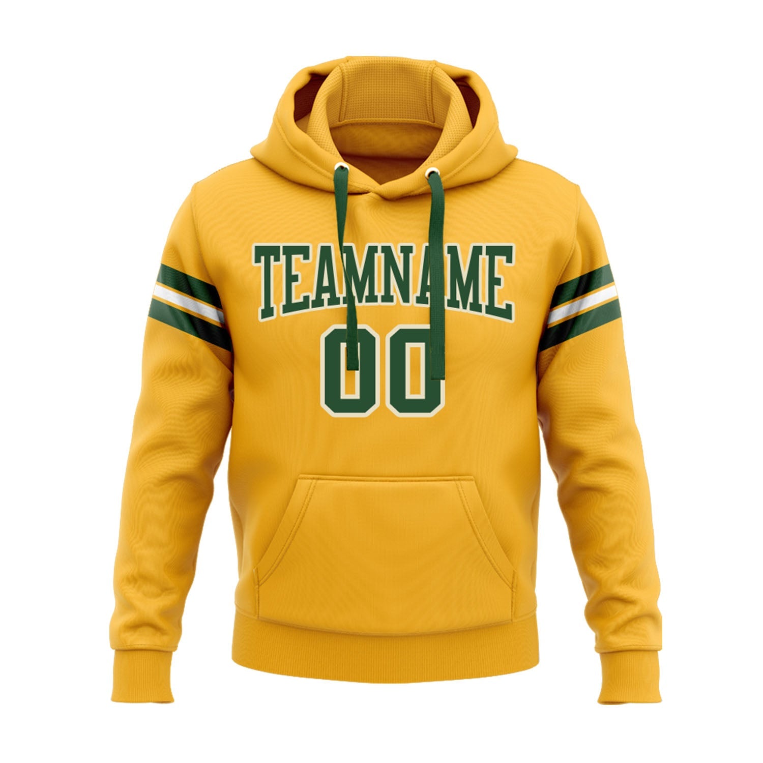 Custom Gold Green-White Personalized Sports Team Embroidered Pullover Hoodie