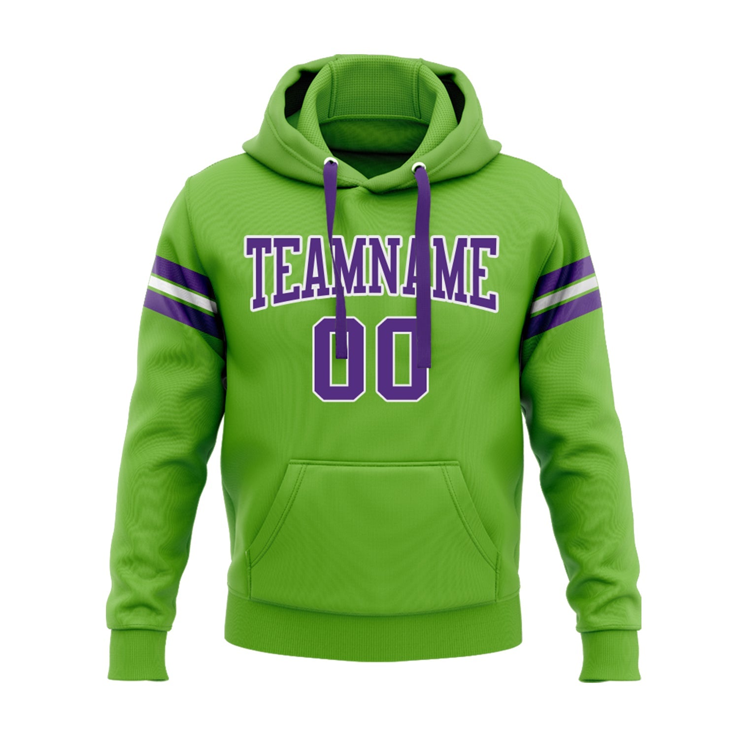Custom Neon Green Purple-White Personalized Sports Team Embroidered Pullover Hoodie