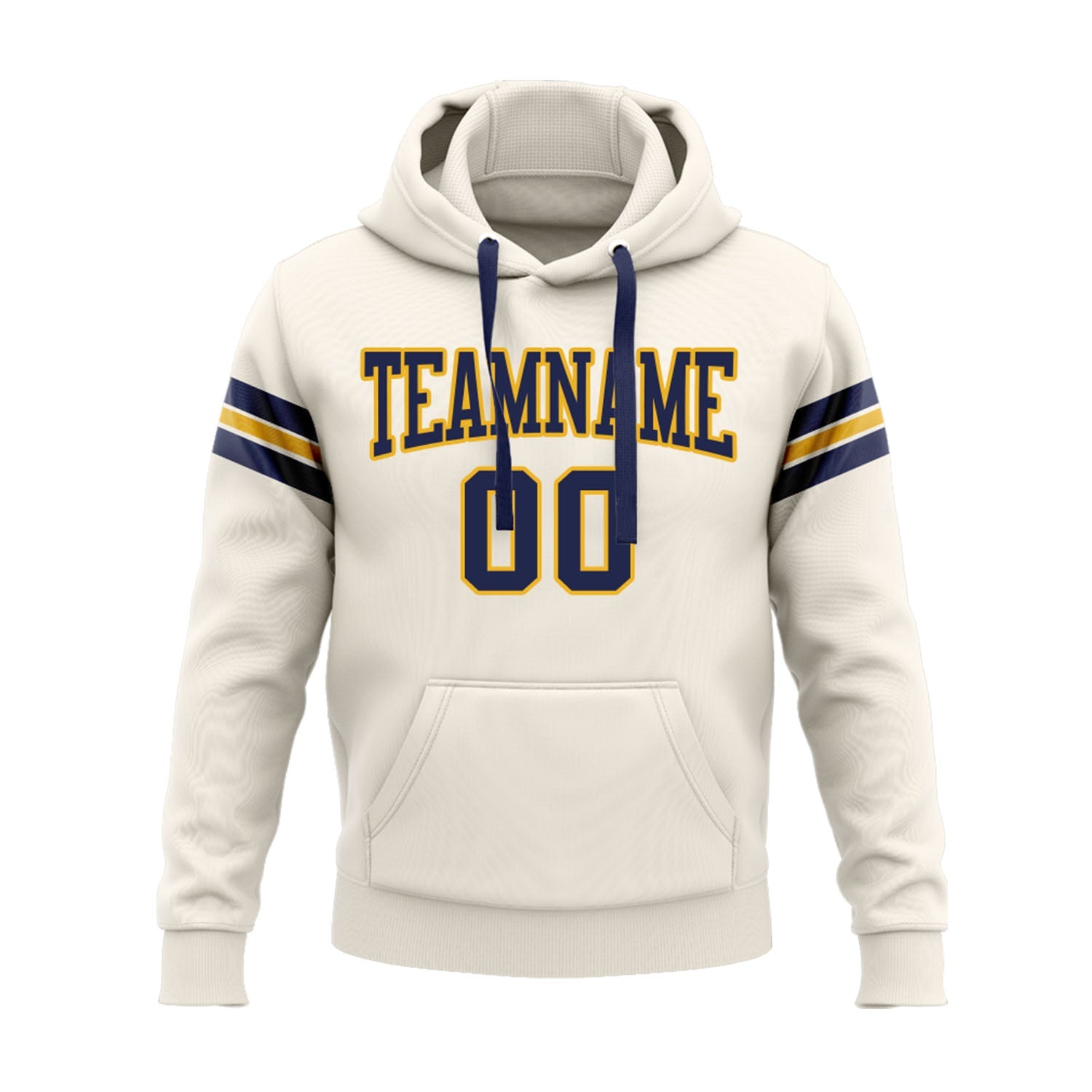 Custom Cream Navy-Gold Personalized Sports Team Embroidered Pullover Hoodie