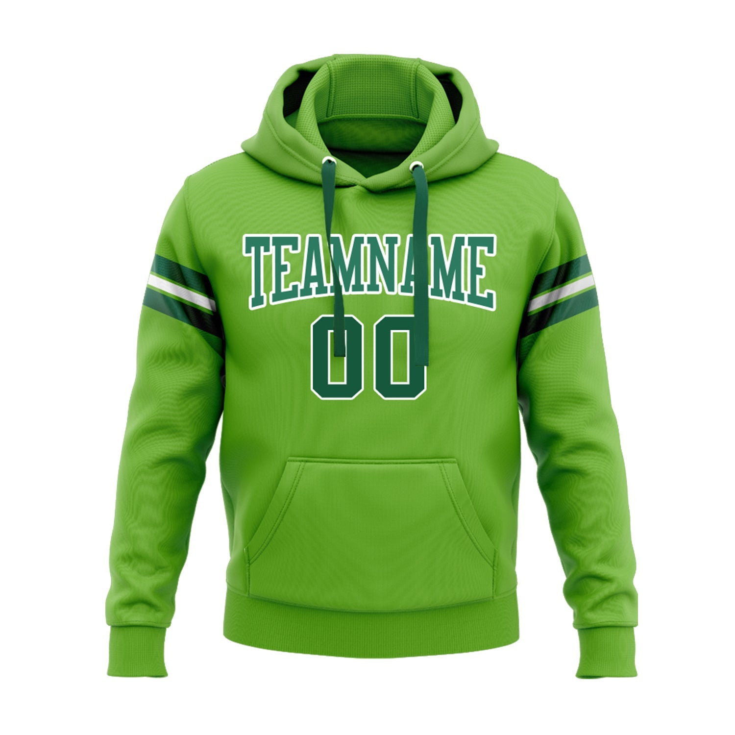 Custom Neon Green Kelly Green-White Personalized Sports Team Embroidered Pullover Hoodie