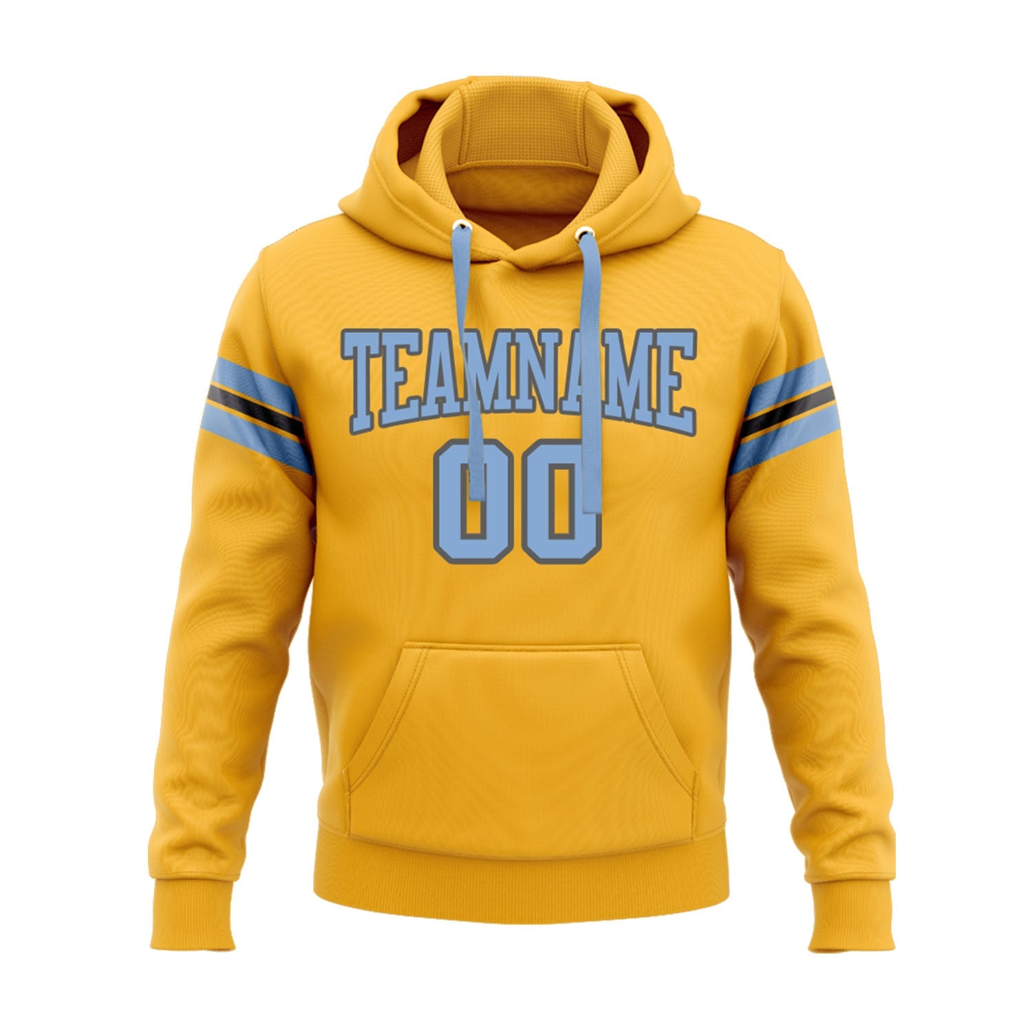 Custom Gold Light Blue-Steel Gray Personalized Sports Team Embroidered Pullover Hoodie