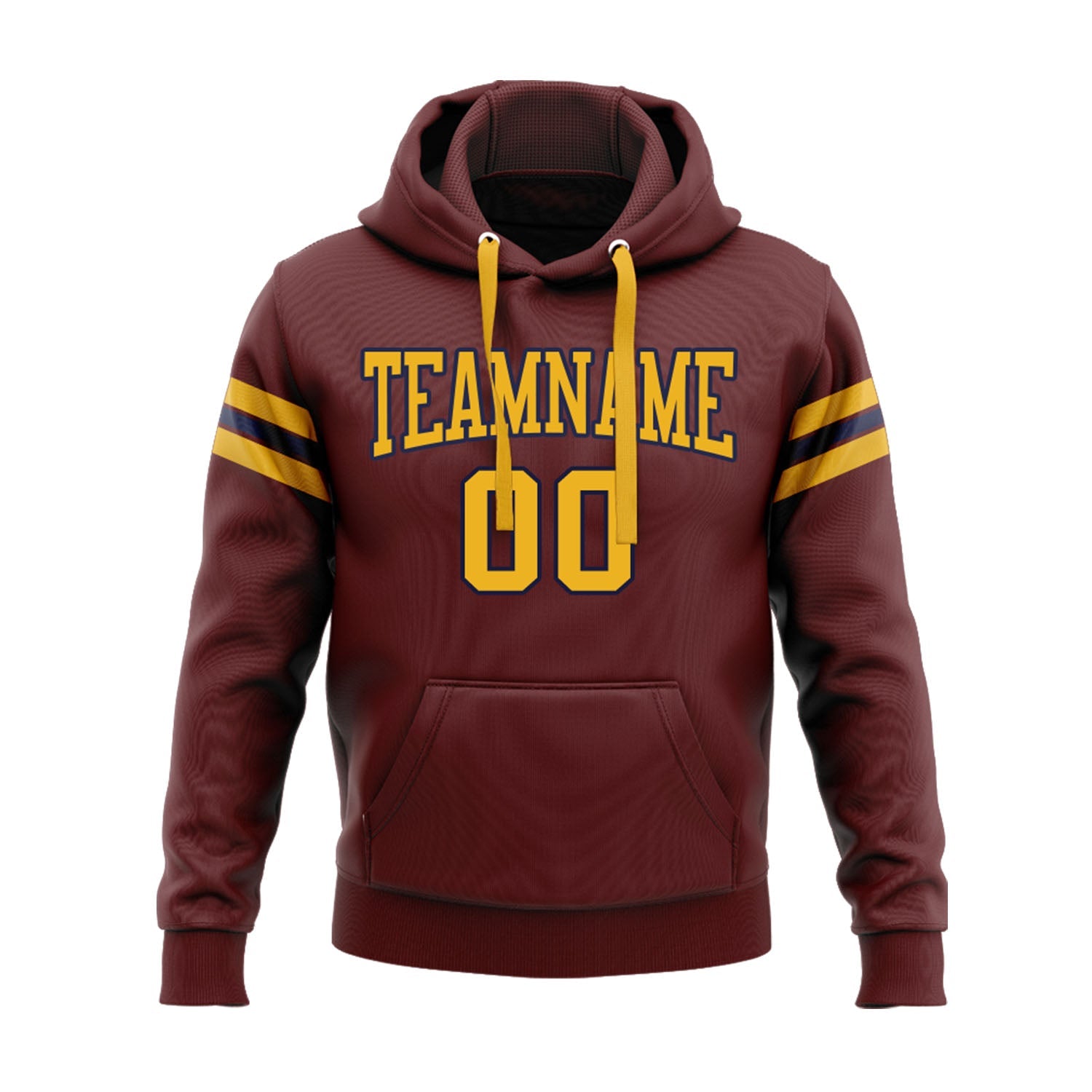 Custom Burgundy Gold-Navy Personalized Sports Team Embroidered Pullover Hoodie