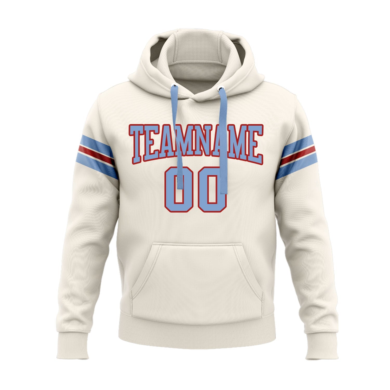 Custom Cream Light Blue-Red Personalized Sports Team Embroidered Pullover Hoodie