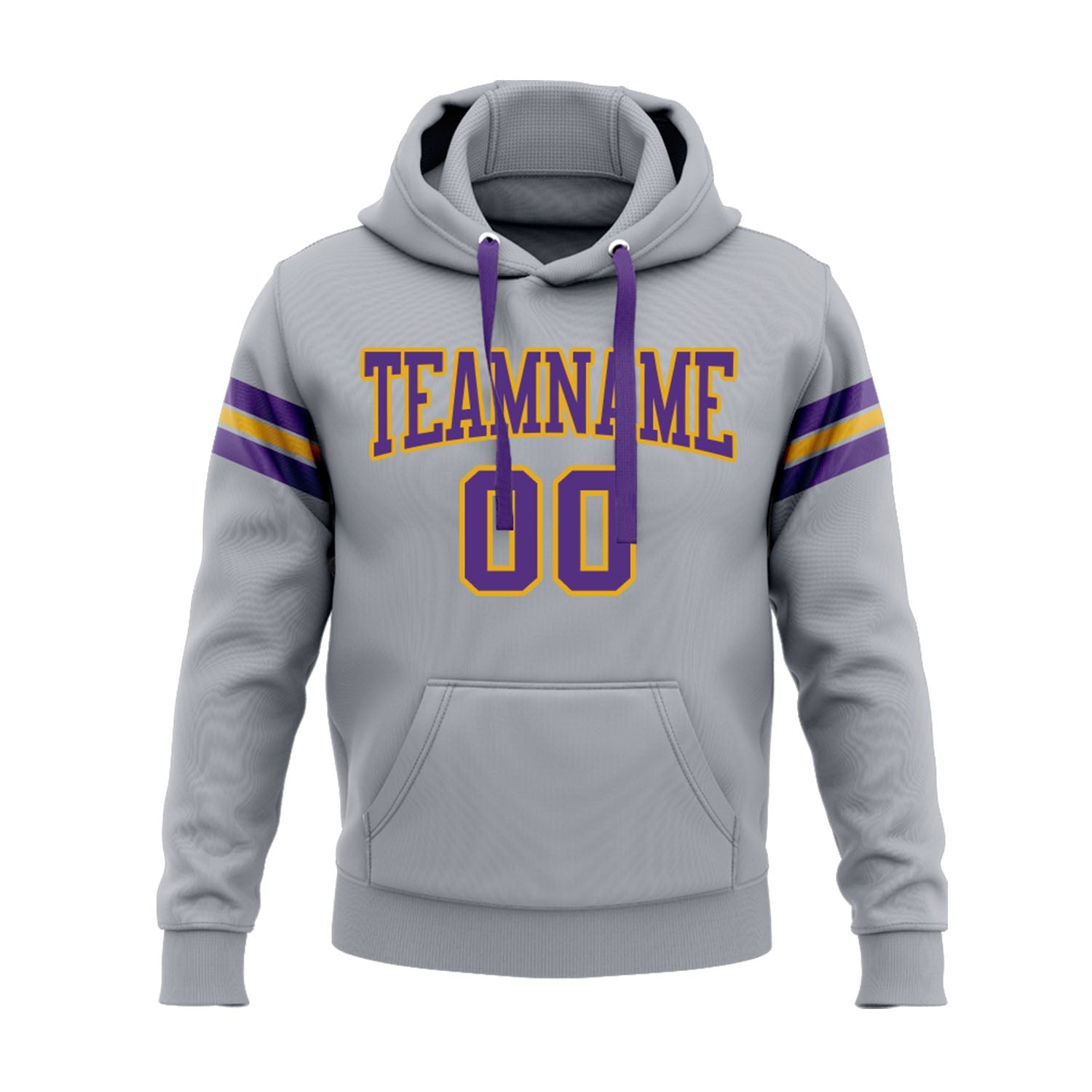 Custom Gray Purple-Gold Personalized Sports Team Embroidered Pullover Hoodie