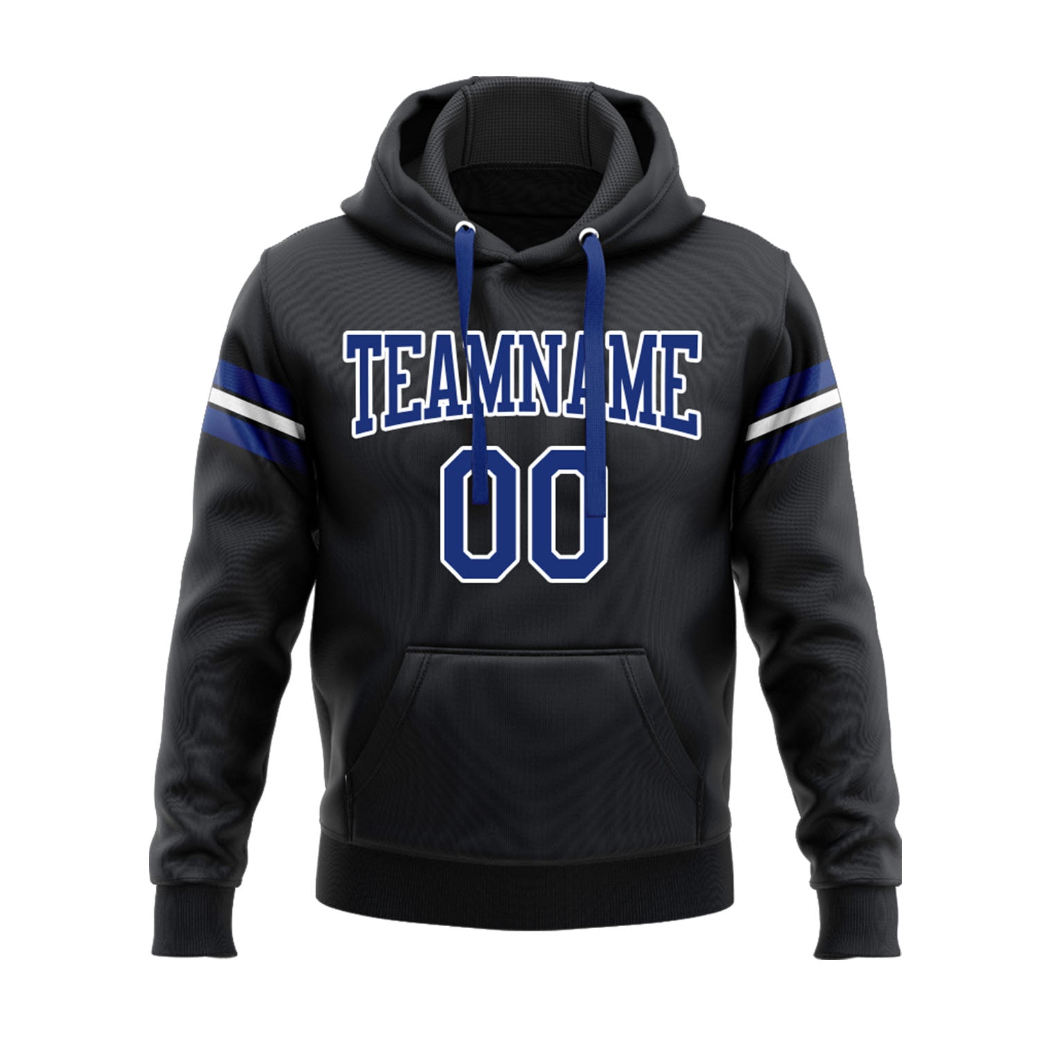 Custom Black Royal-White Personalized Sports Team Embroidered Pullover Hoodie