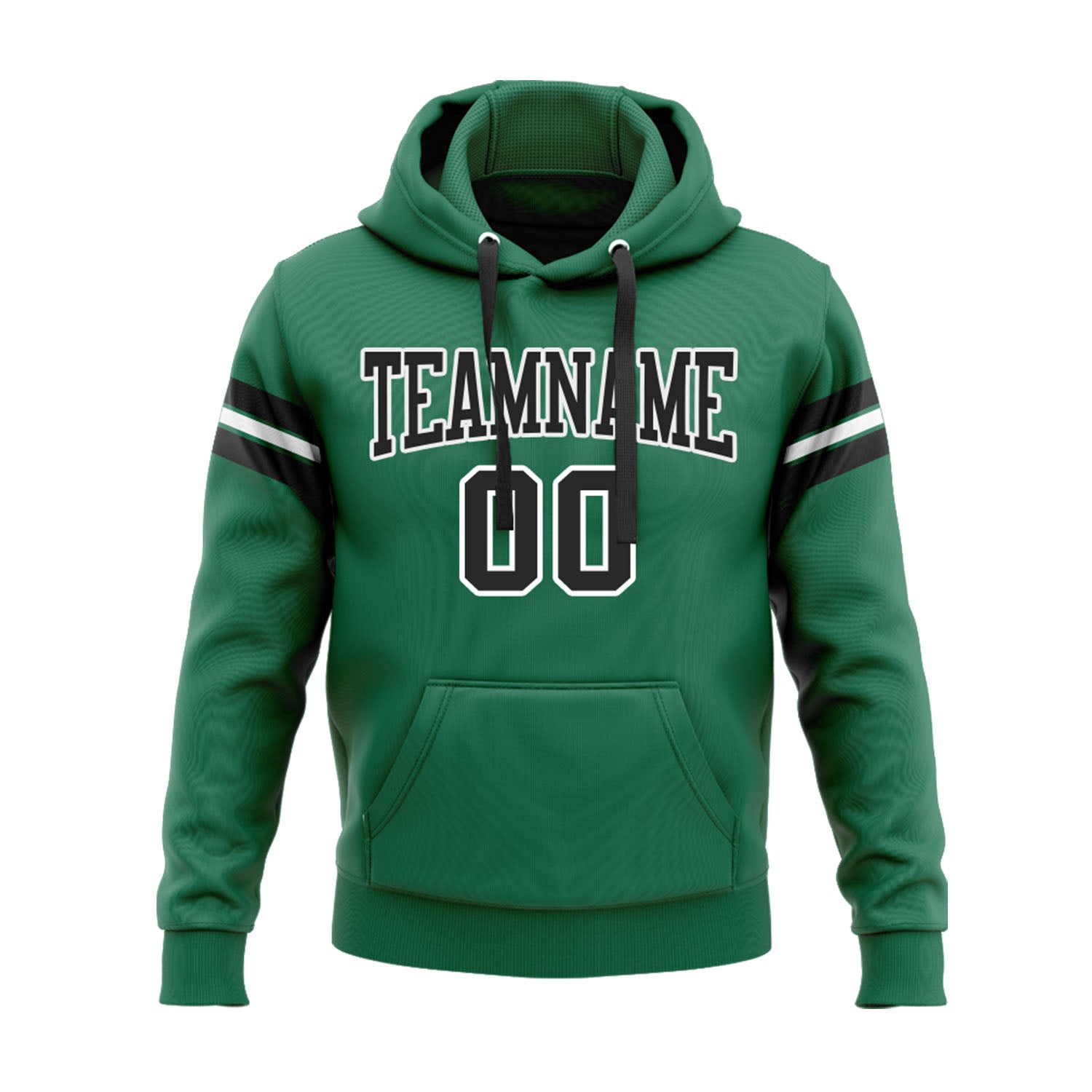 Custom Kelly Green Black-White Personalized Sports Team Embroidered Pullover Hoodie