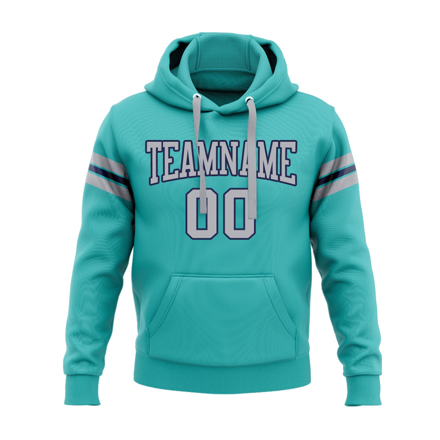 Custom Aqua Gray-Navy Personalized Sports Team Embroidered Pullover Hoodie