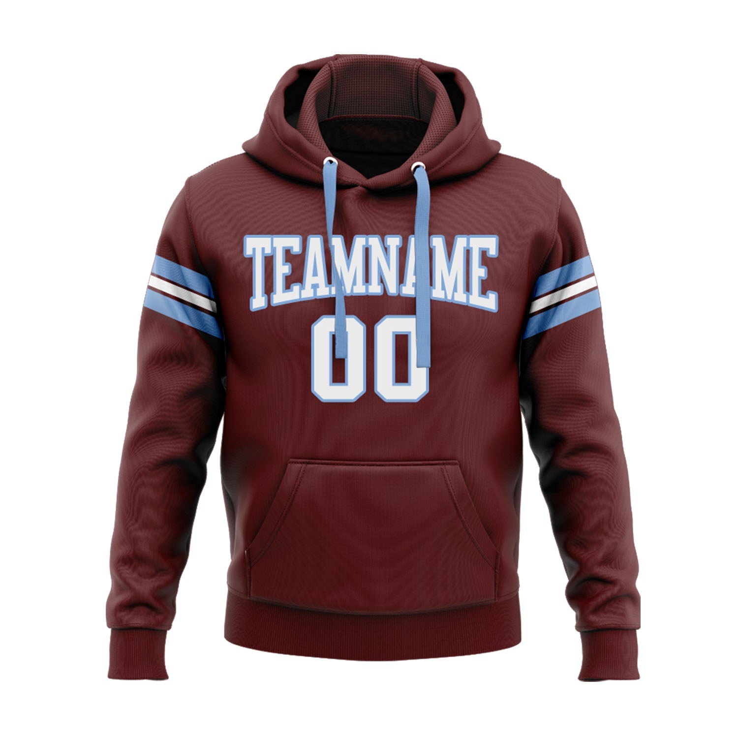 Custom Burgundy White-Light Blue Personalized Sports Team Embroidered Pullover Hoodie