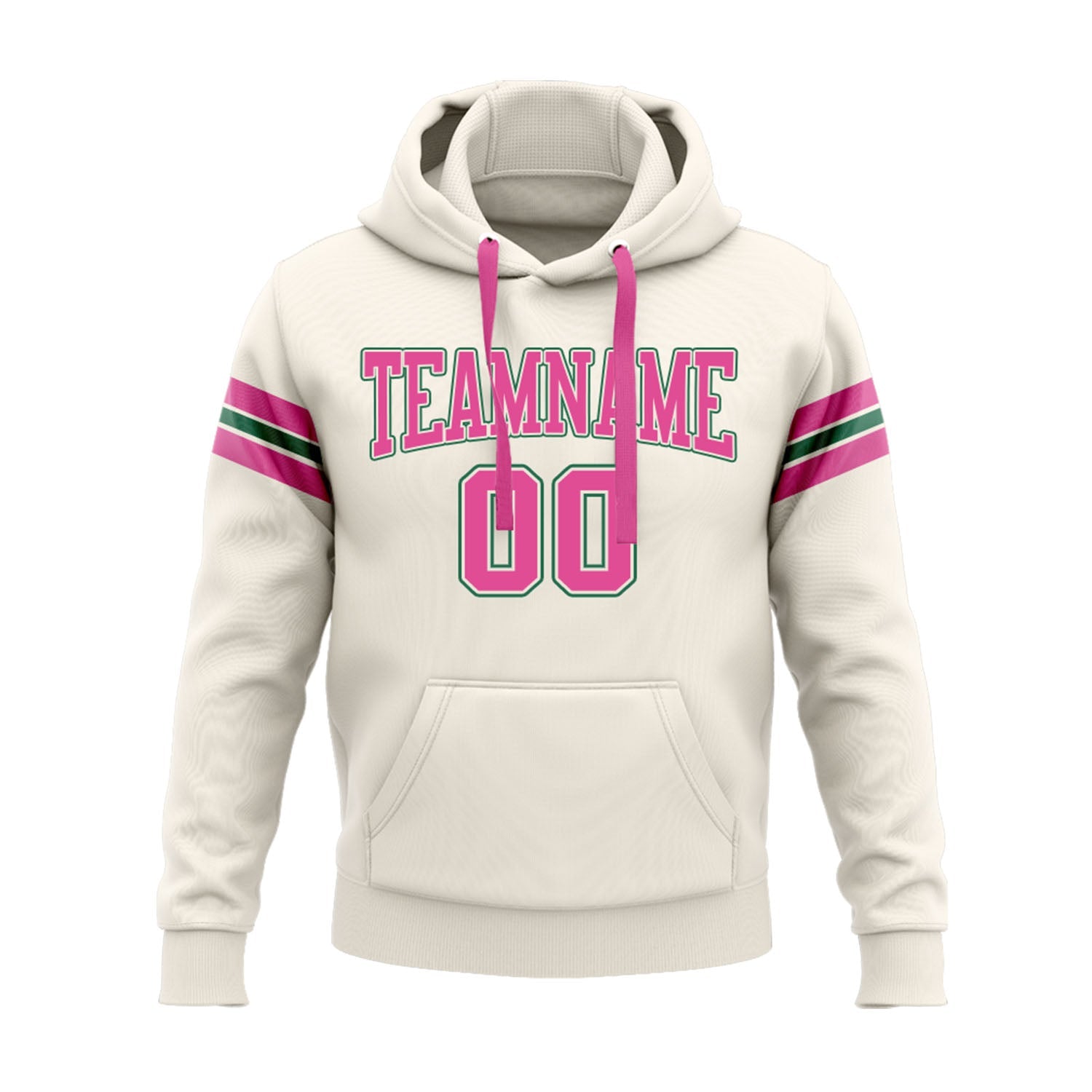 Custom Cream Pink-Kelly Green Personalized Sports Team Embroidered Pullover Hoodie