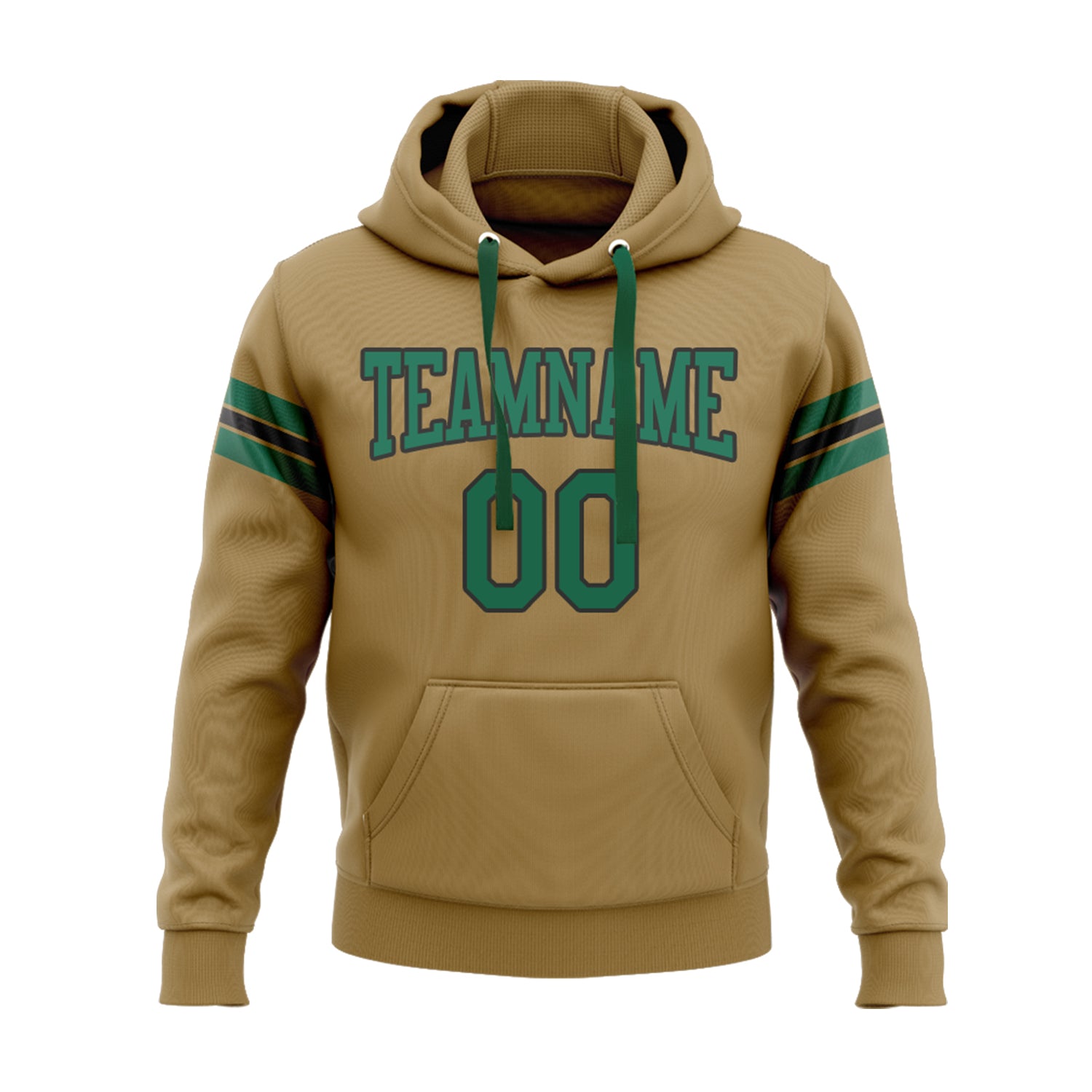 Custom Old Gold Kelly Green-Black Personalized Sports Team Embroidered Pullover Hoodie