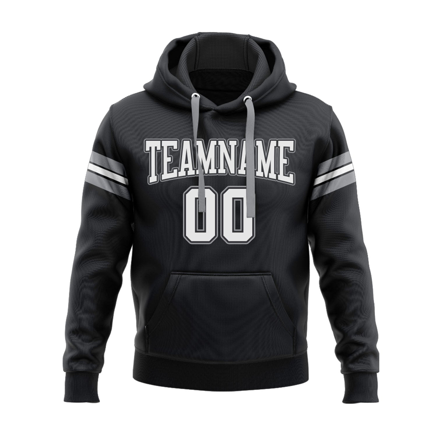 Custom Black White-Gray Personalized Sports Team Embroidered Pullover Hoodie