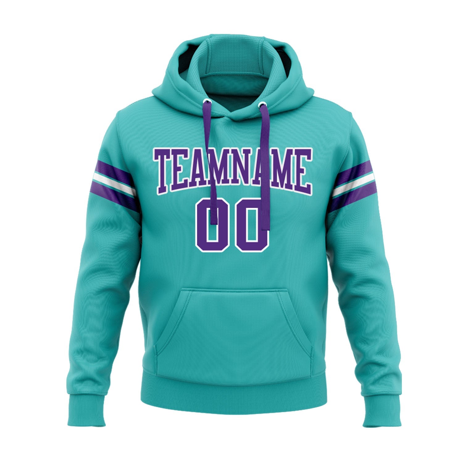 Custom Aqua Purple-White Personalized Sports Team Embroidered Pullover Hoodie