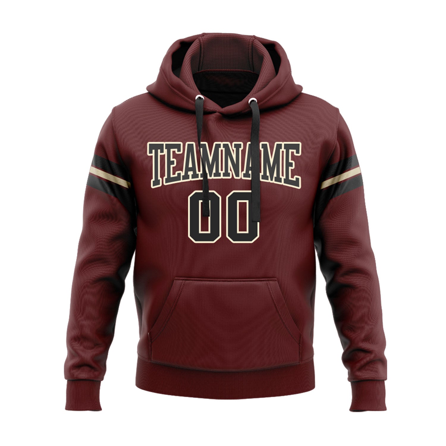 Custom Burgundy Black-Cream Personalized Sports Team Embroidered Pullover Hoodie