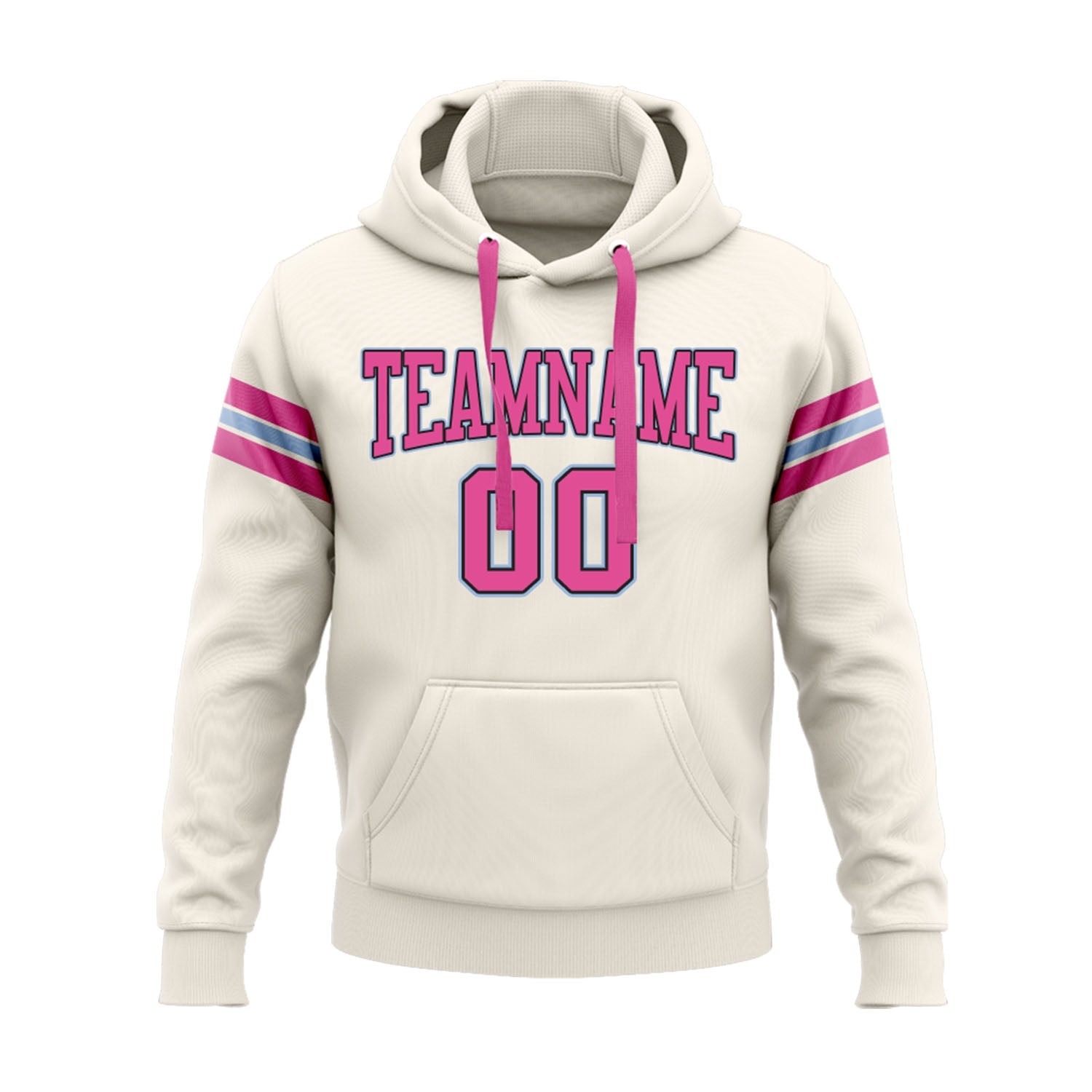Custom Cream Pink Black-Light Blue Personalized Sports Team Embroidered Pullover Hoodie