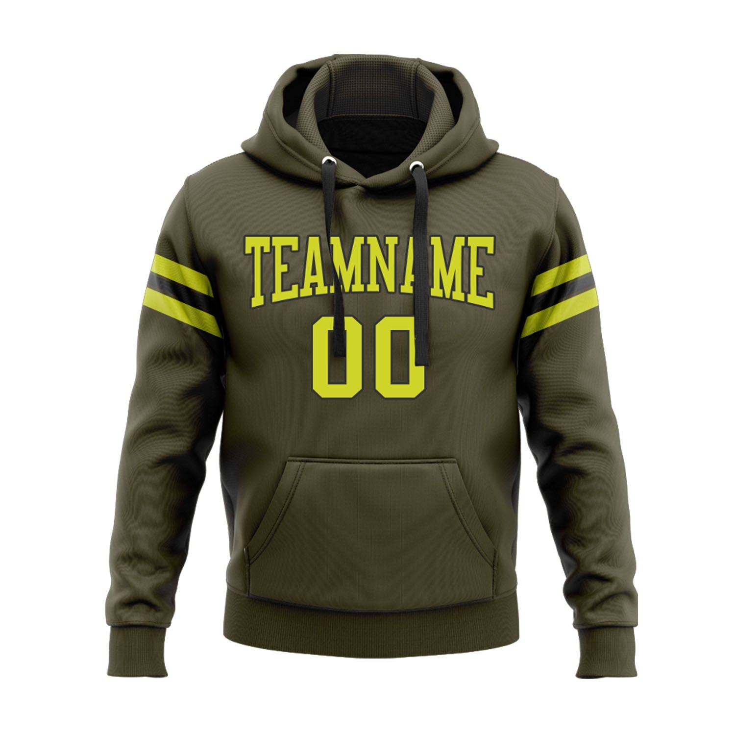 Custom Olive Neon Yellow-Black Personalized Sports Team Embroidered Pullover Hoodie