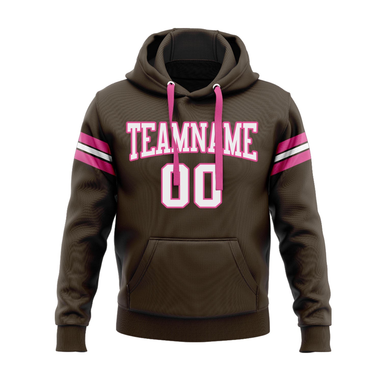 Custom Brown White-Pink Personalized Sports Team Embroidered Pullover Hoodie