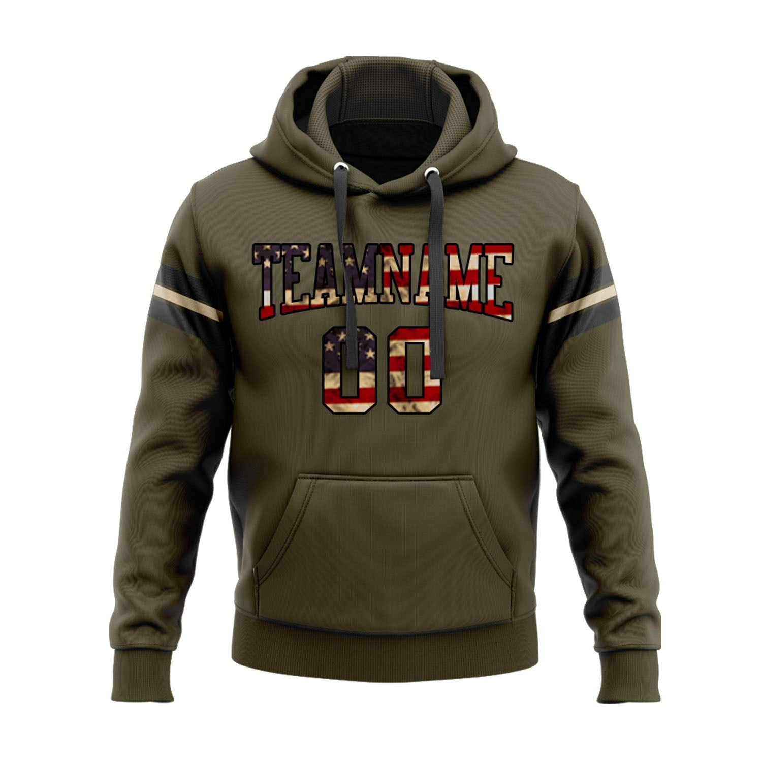Custom Olive Vintage USA Flag Black-Cream Personalized Sports Team Embroidered Pullover Hoodie