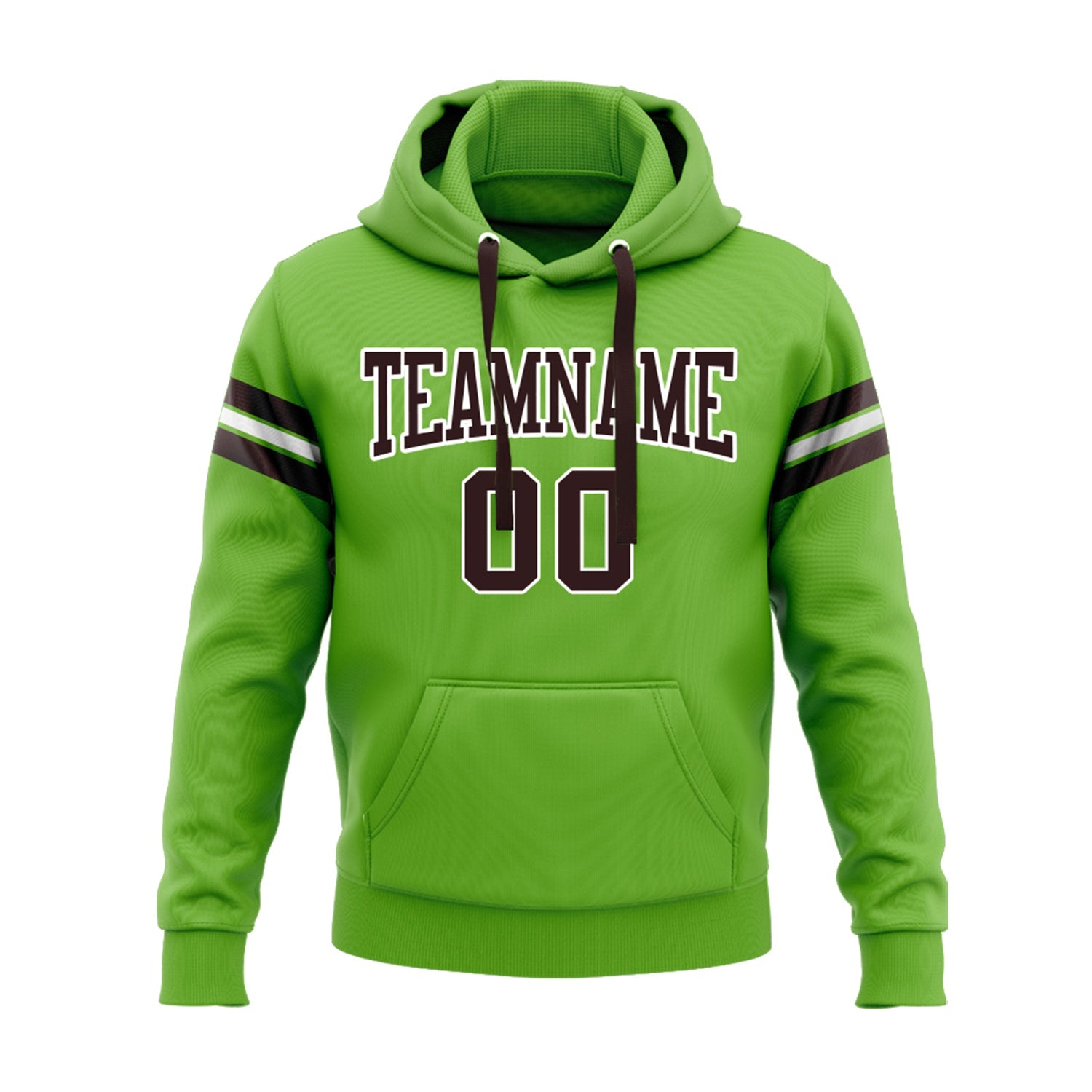 Custom Neon Green Brown-White Personalized Sports Team Embroidered Pullover Hoodie