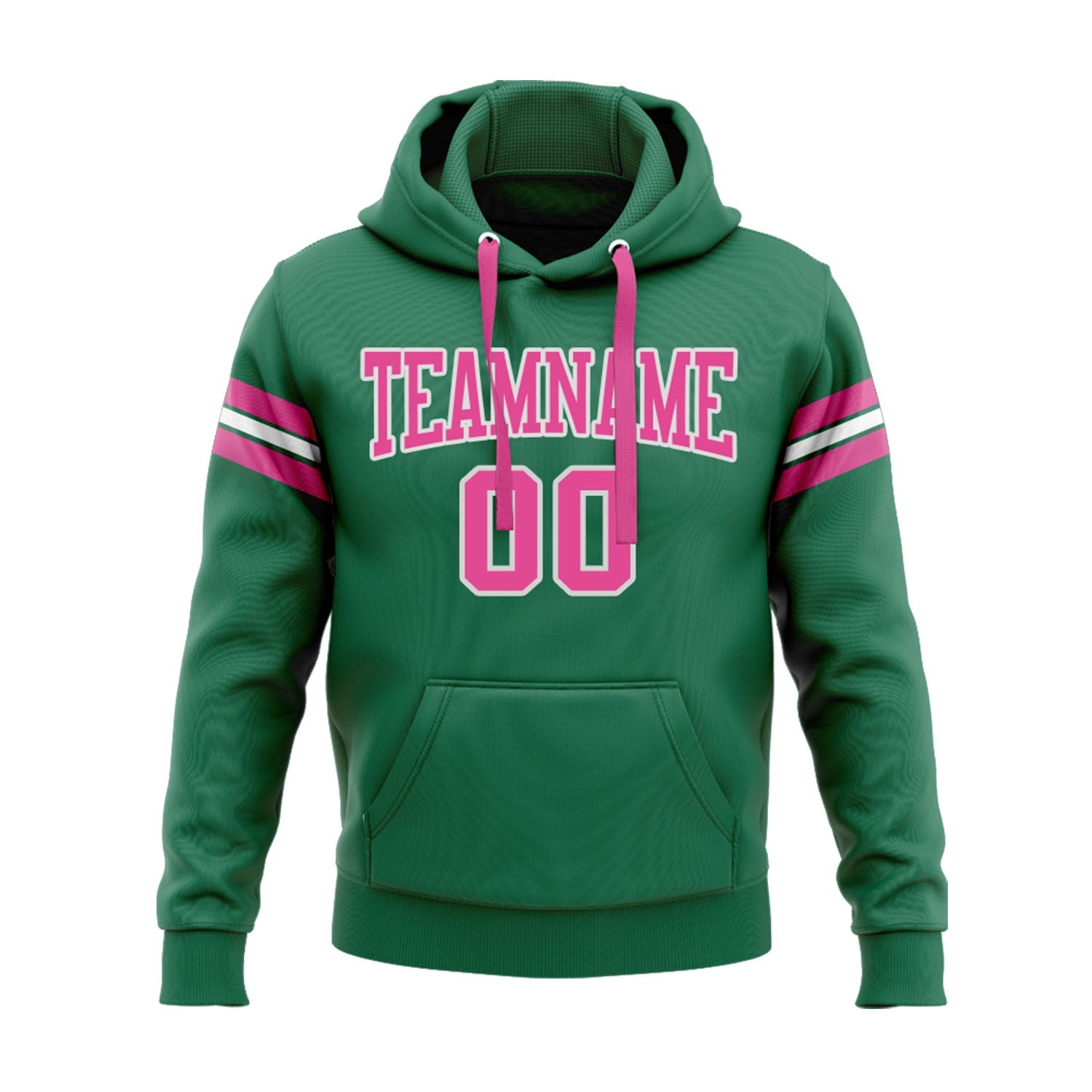 Custom Kelly Green Pink-White Personalized Sports Team Embroidered Pullover Hoodie
