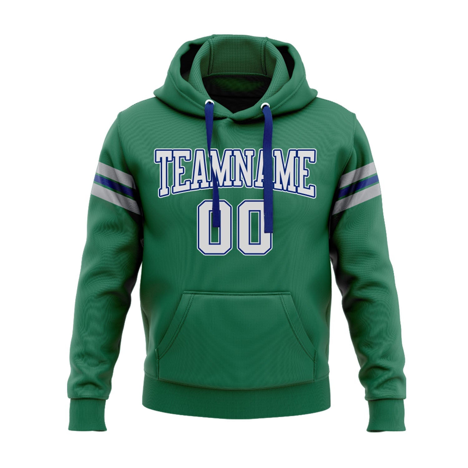 Custom Kelly Green White Royal-Gray Personalized Sports Team Embroidered Pullover Hoodie