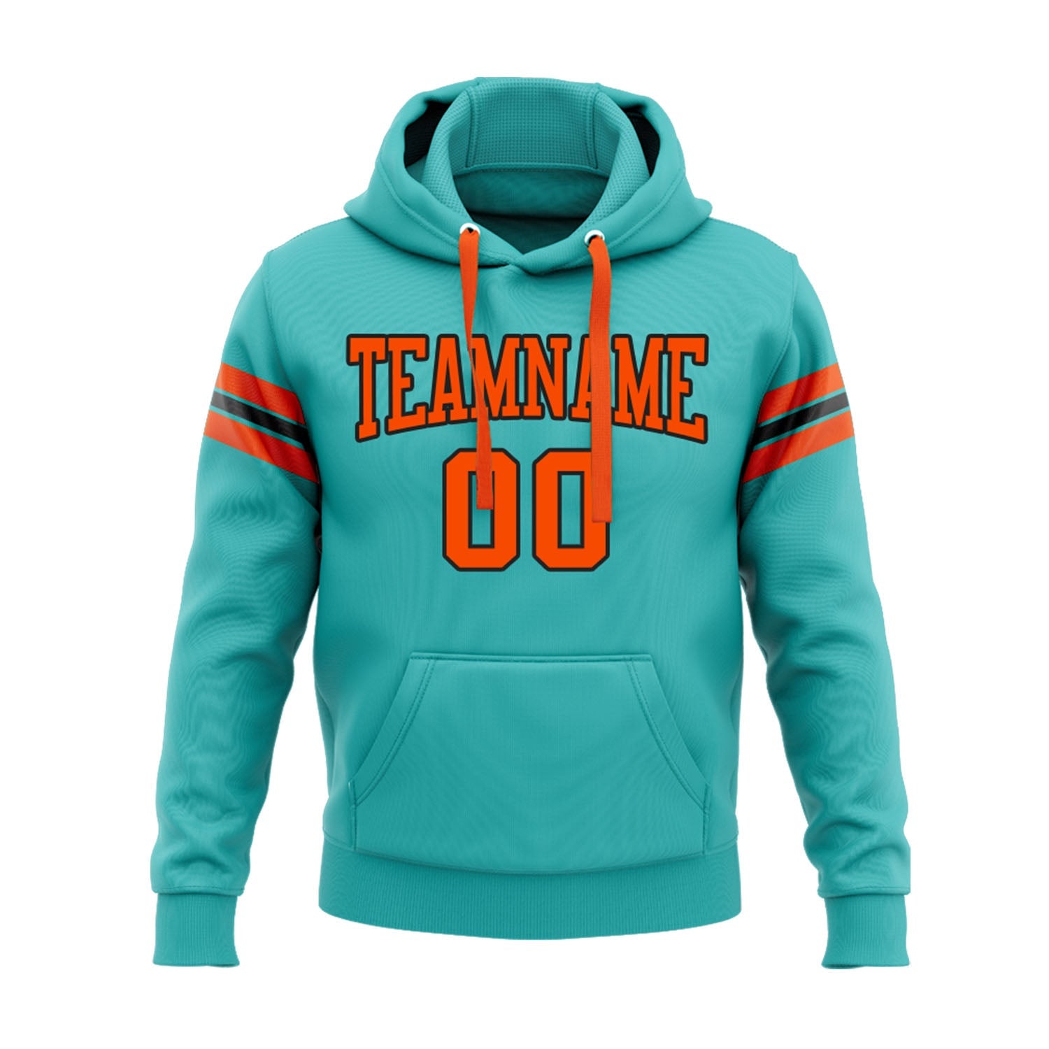 Custom Aqua Orange-Black Personalized Sports Team Embroidered Pullover Hoodie