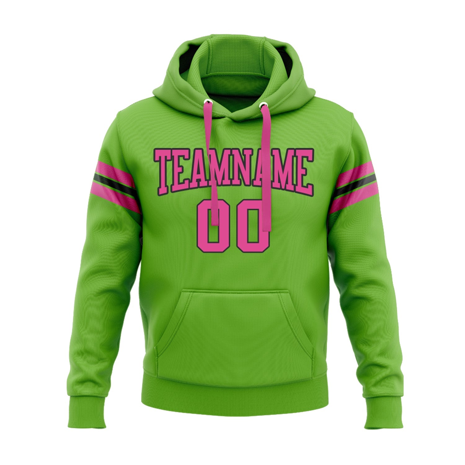 Custom Neon Green Pink-Black Personalized Sports Team Embroidered Pullover Hoodie