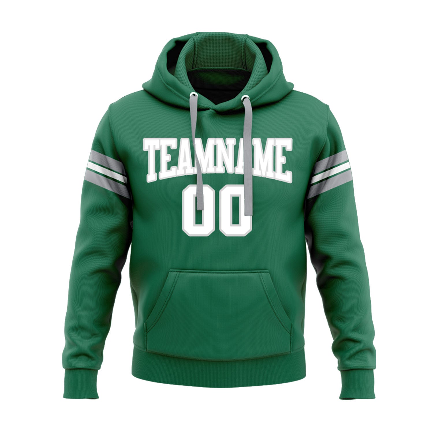 Custom Kelly Green White-Gray Personalized Sports Team Embroidered Pullover Hoodie