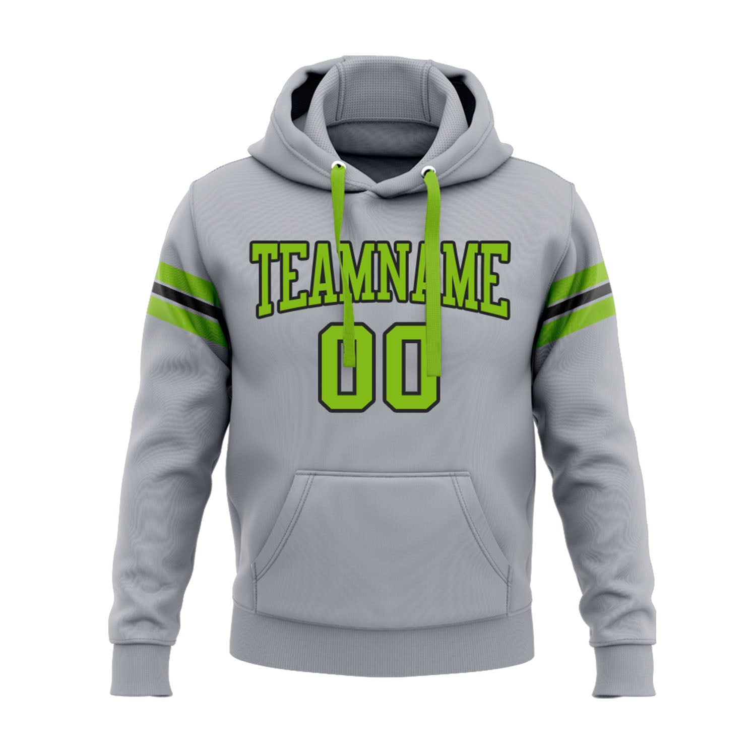 Custom Gray Neon Green-Black Personalized Sports Team Embroidered Pullover Hoodie