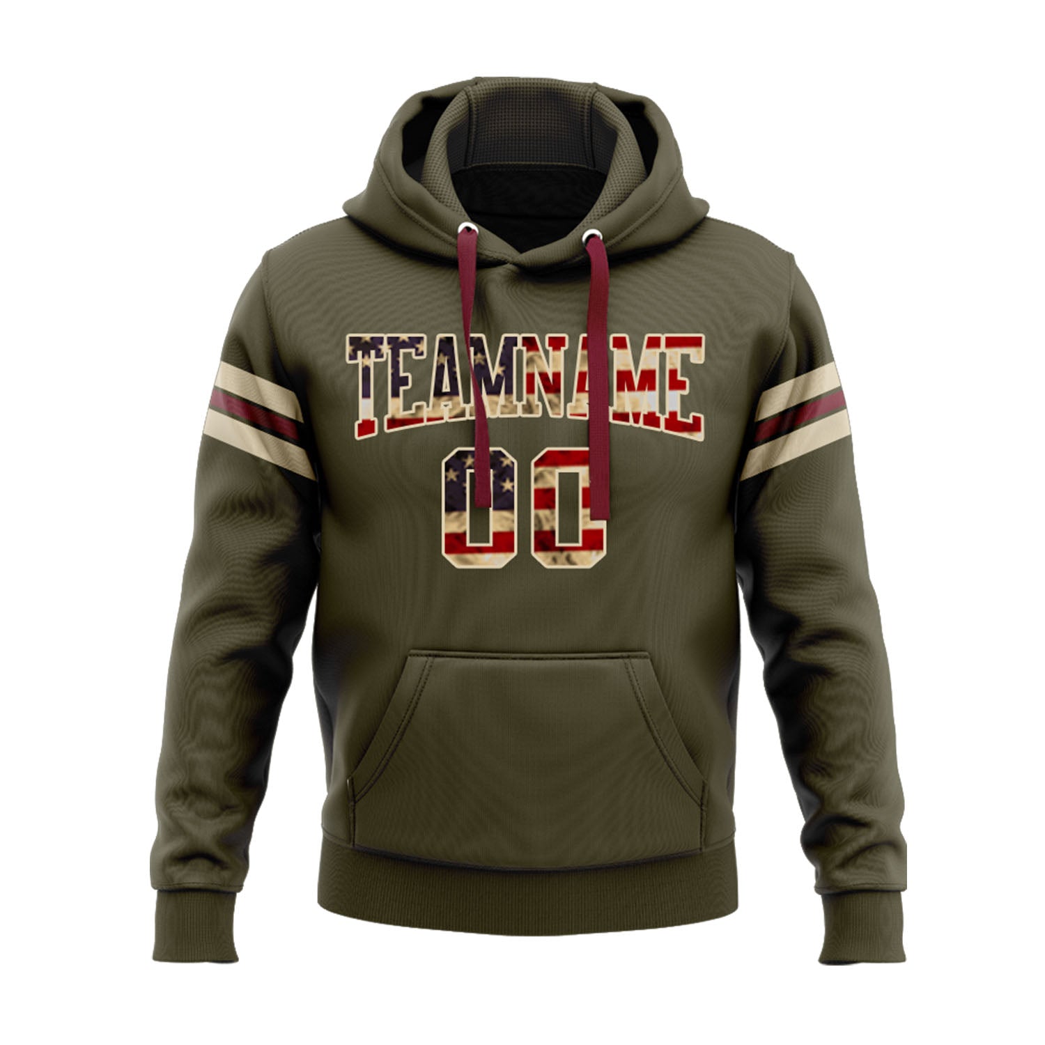 Custom Olive Vintage USA Flag Cream-Crimson Personalized Sports Team Embroidered Pullover Hoodie