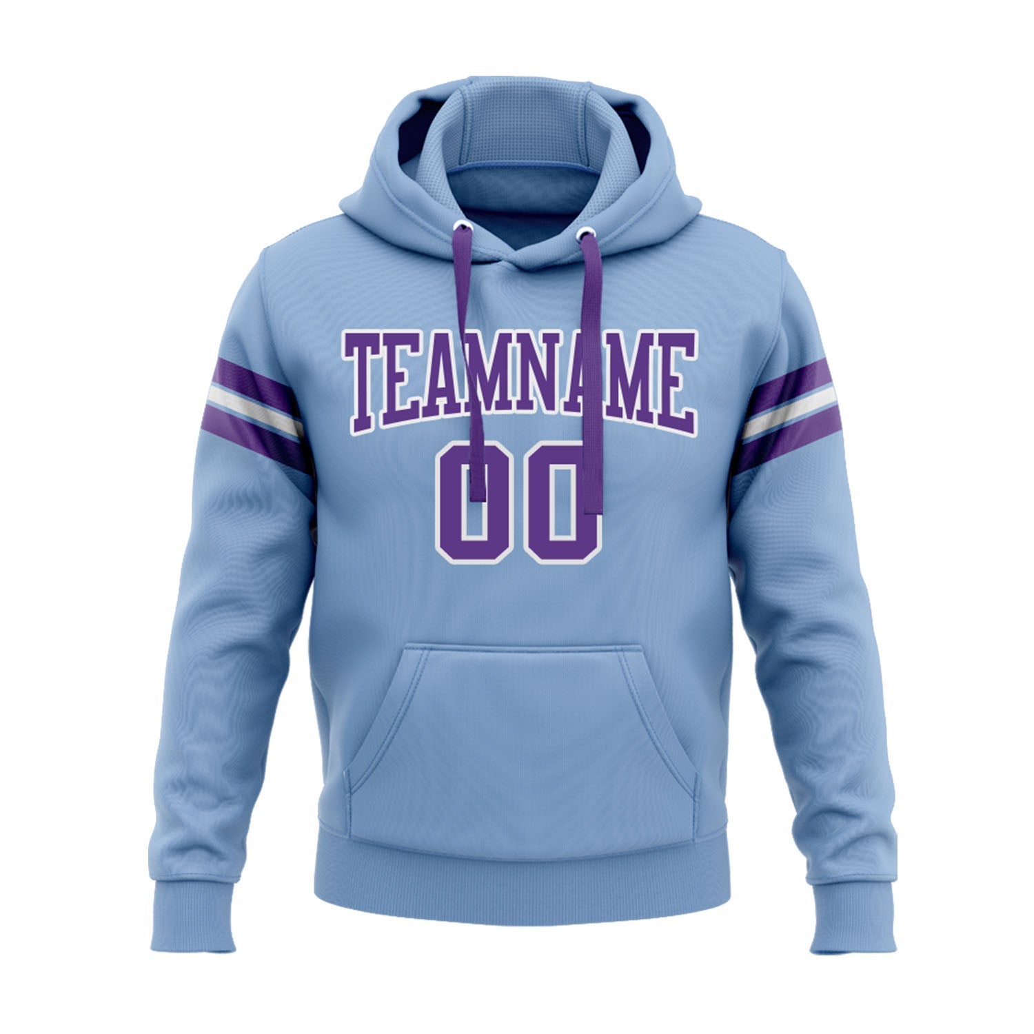 Custom Light Blue Purple-White Personalized Sports Team Embroidered Pullover Hoodie