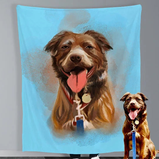 Personalized Pet Blanket with Photo from Hand Drawn Pastel Pet Art Portrait Pet Memorial Blanket