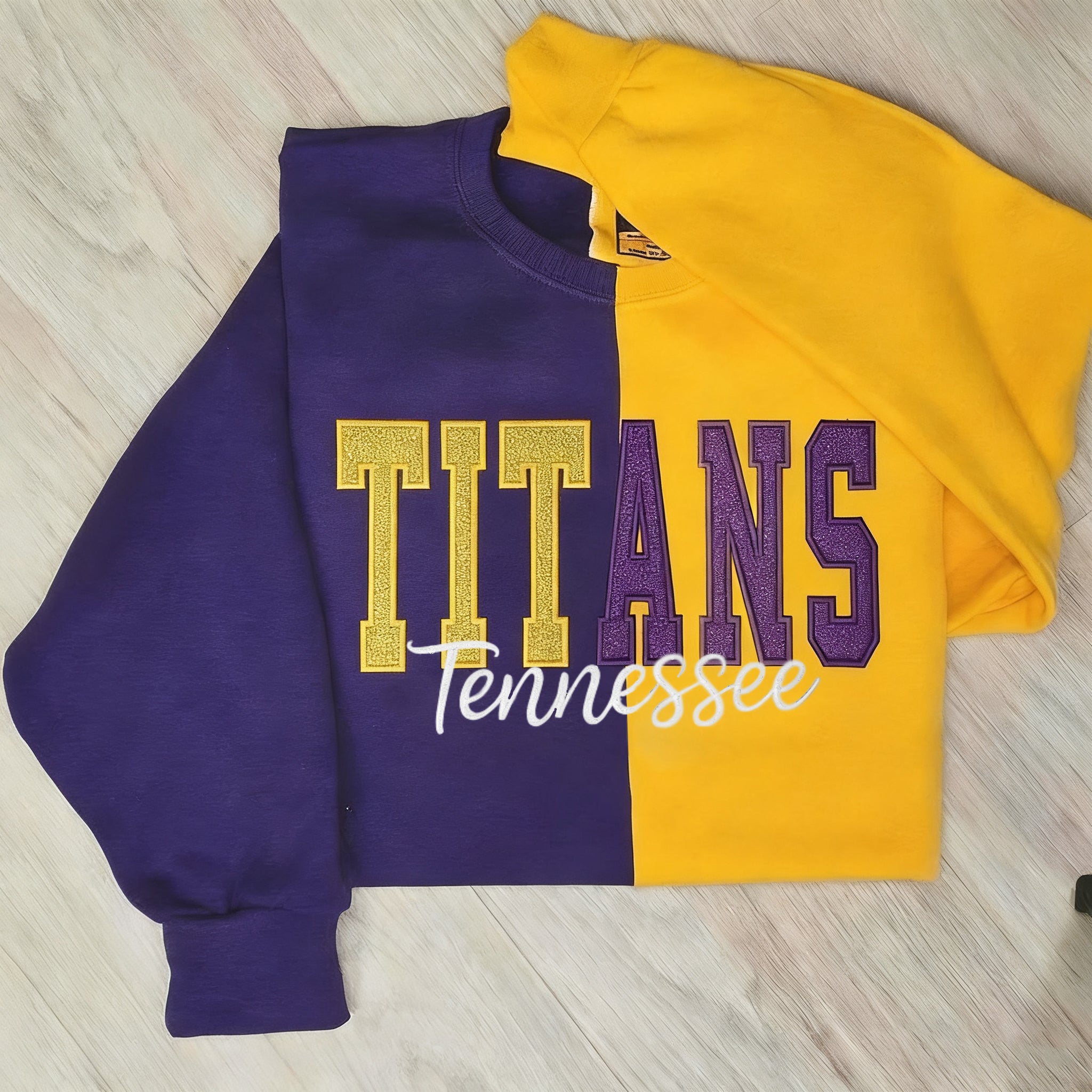 Custom Glitter Embroidered Game Day Team Name Two Tone Sweatshirt for college, cheerleading, football, baseball, softball, ice hockey, soccer