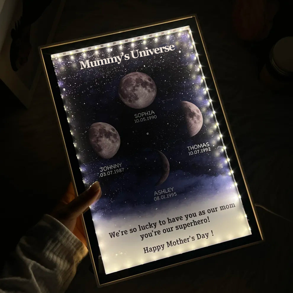 Mommy's Universe | Personalised Starry Moon Phase Mirror Lightboxes | Gift For MOM | Mother's Day Gift