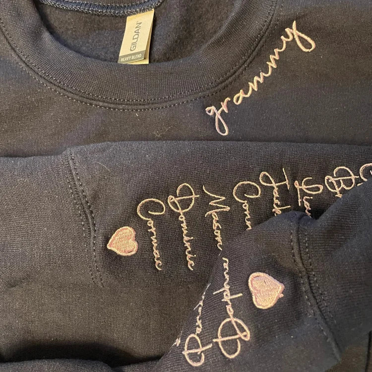 Custom Embroidered Grammy, grandma, mama Sweatshirt with Names on Sleeve | Mother's Day Gift