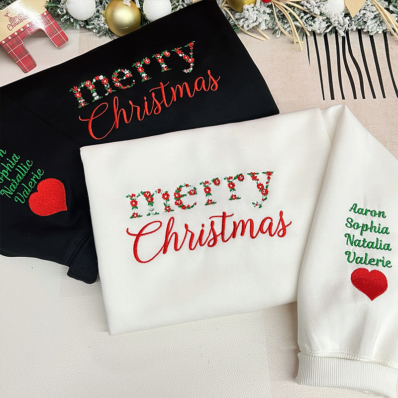 Merry Christmas Floral Embroidered Sweatshirt