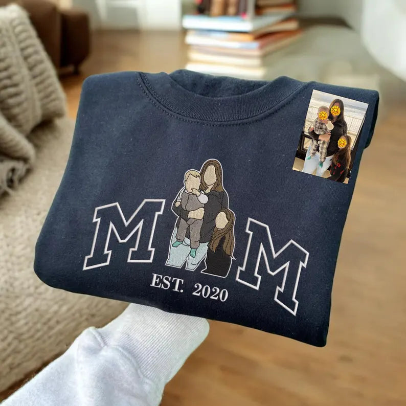 Custom Embroidered Mama Portrait Sweatshirt From Photo | Mother's Day Gift