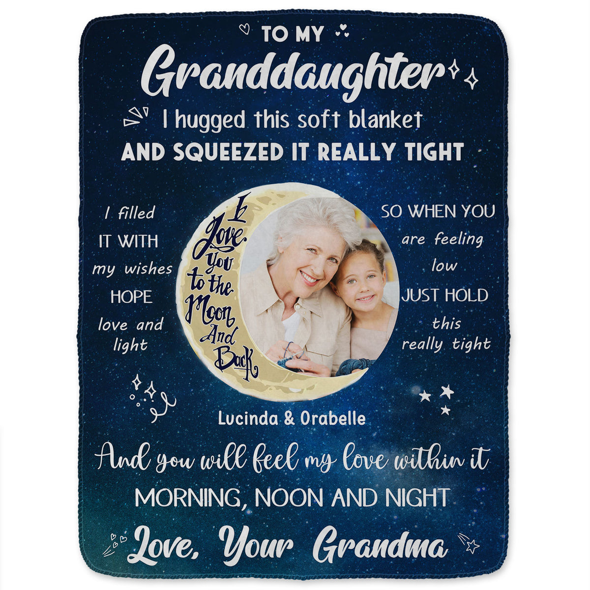 Custom Photo Blanket To The Moon & Back - Gift For Mom, Grandmom