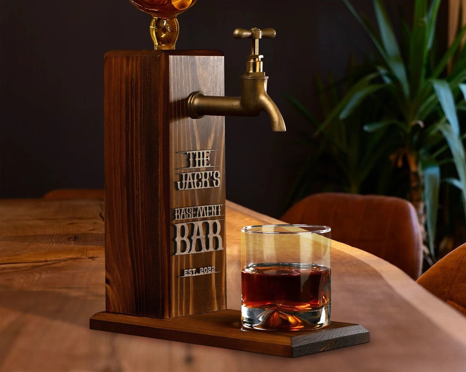 Personalized Embossed Name Wooden Whiskey Dispenser, Wood Dispenser, Liquor Dispenser, Home Bar Decor, Beverage Dispenser, Bar Decor
