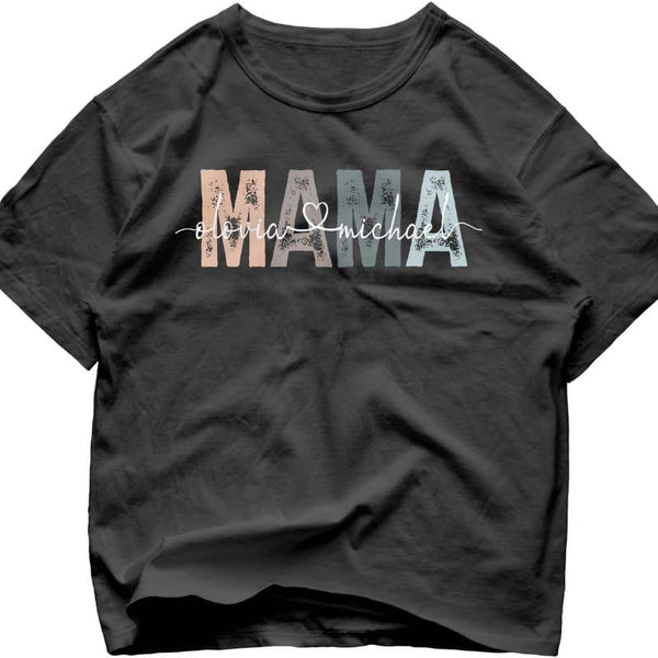 Custom Vintage Photo MAMA Tee with Kids Name, Personalized Mama T-shirt Gift for Mother's Day