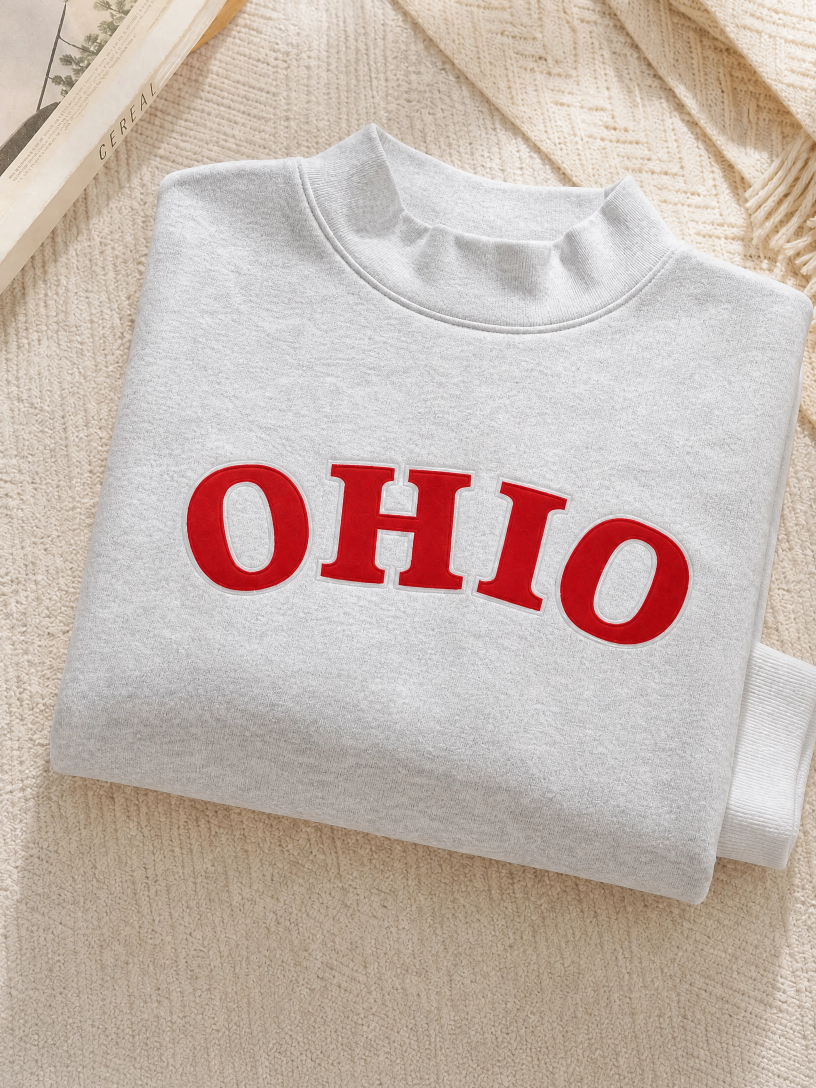 Custom Appliqué Embroidery Oversized Polka Dot Mockneck Pullover | Relaxed-Fit Half-Turtleneck with Vintage Dot Pattern