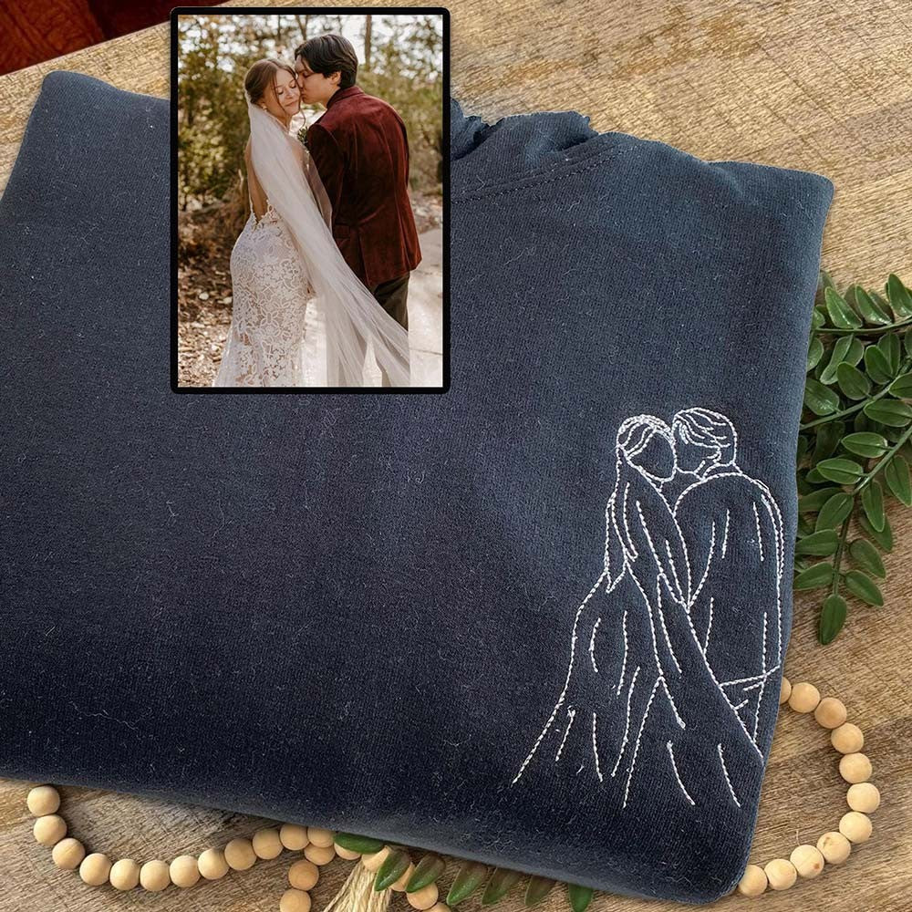 Custom Embroidered Photo Portrait Sweatshirt Personalized Matching Couple Hoodie Anniversary Gifts Valentine's Day Gifts for Couple