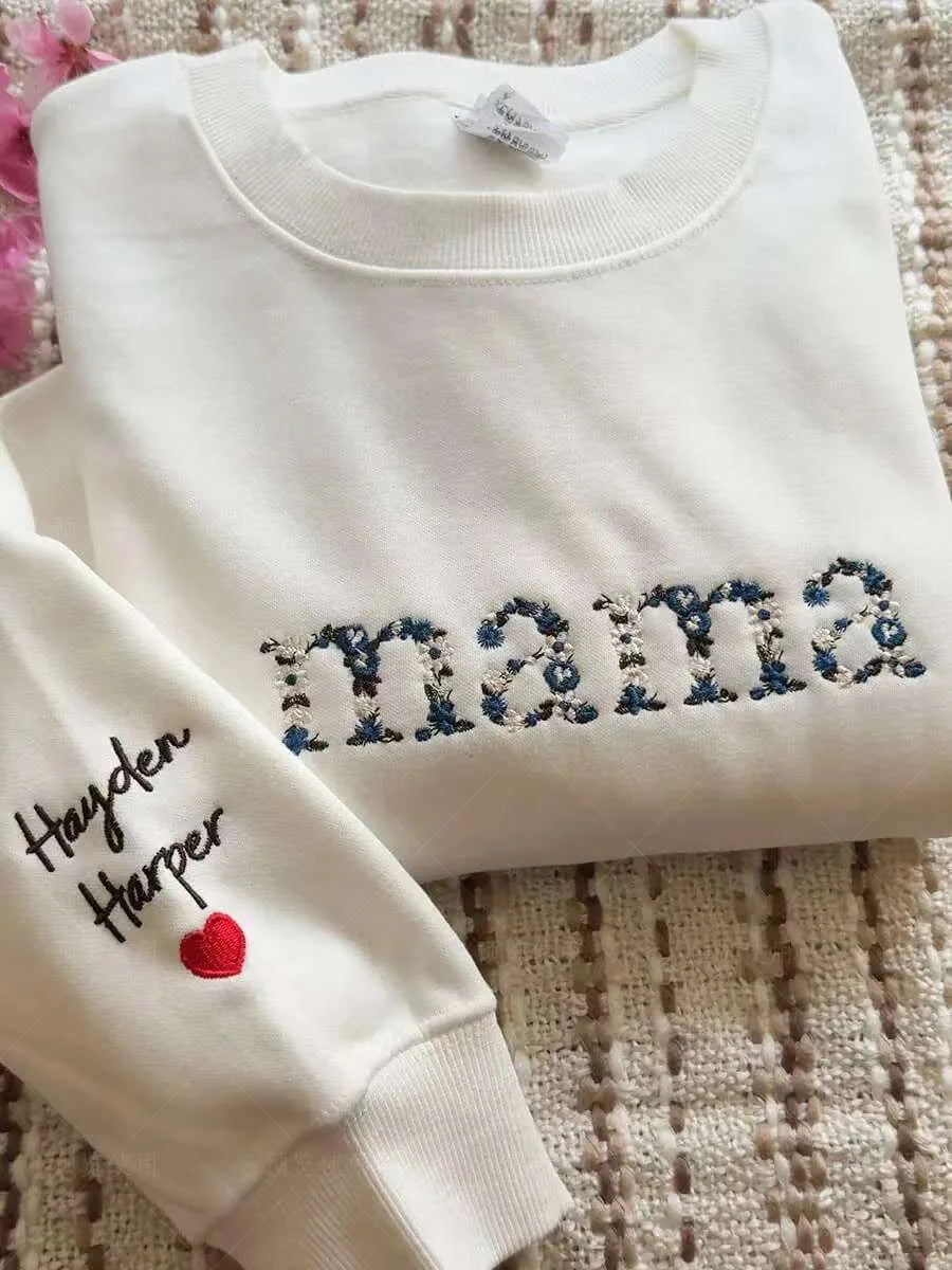 Custom Embroidered Mama/Grandma Floral Sweatshirt/Hoodie/T-shirt | Mother's Day Gift