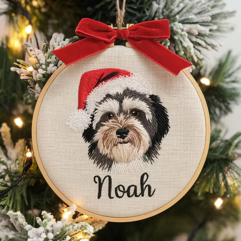 Custom Embroidered Pet Christmas Ornament, perfect for Dog Mom, custom pet Christmas gifts