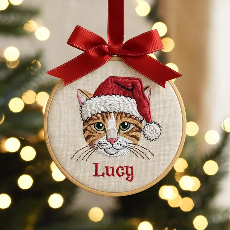 Custom Embroidered Pet Christmas Ornament, perfect for Cat Mom, custom pet Christmas gifts